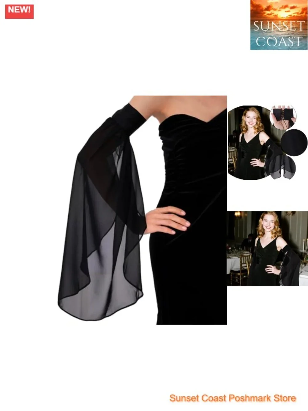 Long Tulle Bell Sleeves Detachable Chiffon Gloves Women Wedding Halloween